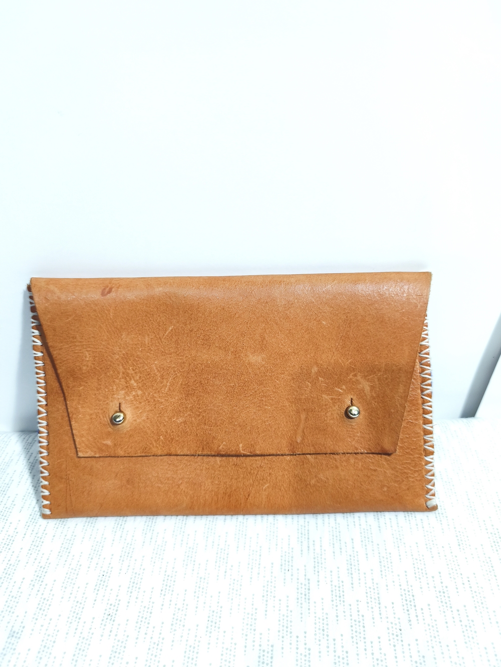 Handmade Leather Pouch/Clutch - Noonday Collection Tan And Blue